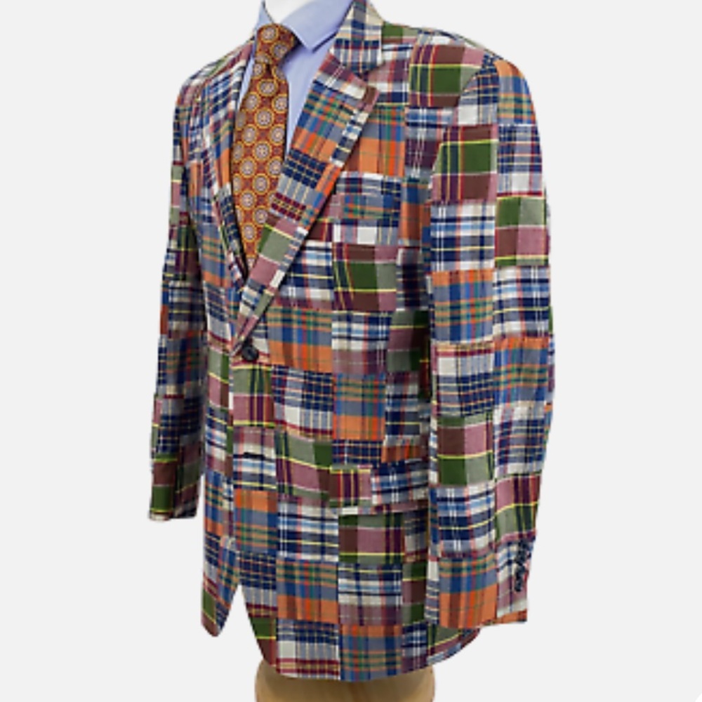 Jos A Bank Sport Coat Patchwork Plaid Indian Madras Blazer Jacket